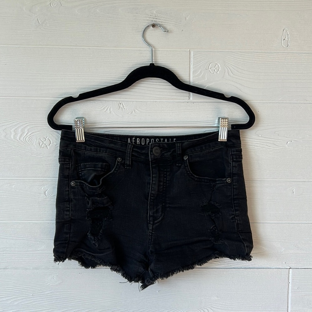 ๐ซ Aeropostale high waisted shorts black distressed raw hem size 6